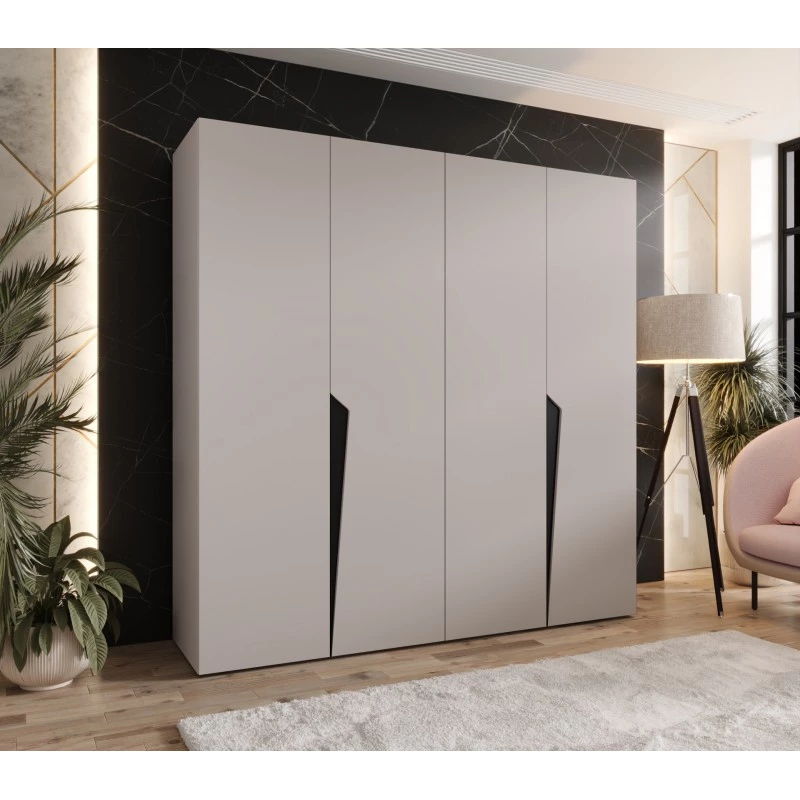 Čtyřdveřová šatní skříň 200 cm SORAYA 1 - kašmír / černé úchyty