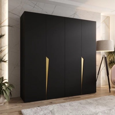 Čtyřdveřová šatní skříň 200 cm SORAYA 1 - černá / zlaté úchyty