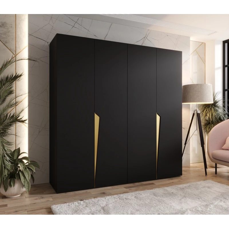 Čtyřdveřová šatní skříň 200 cm SORAYA 1 - černá / zlaté úchyty