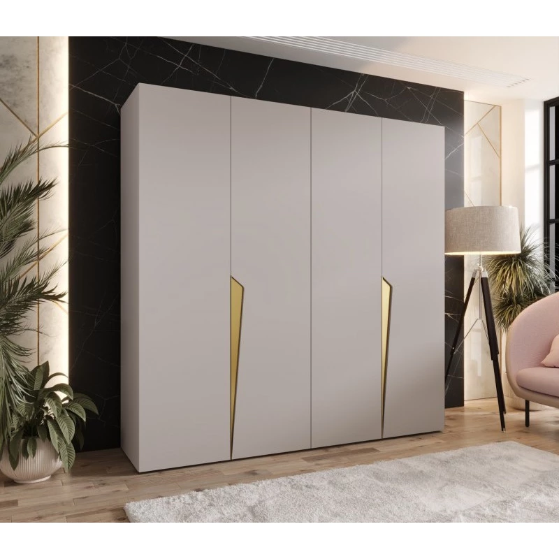 Čtyřdveřová šatní skříň 200 cm SORAYA 1 - kašmír / zlaté úchyty