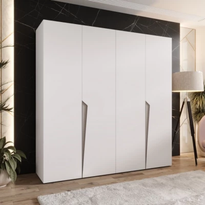 Čtyřdveřová šatní skříň 200 cm SORAYA 1 - bílá / kašmírové úchyty