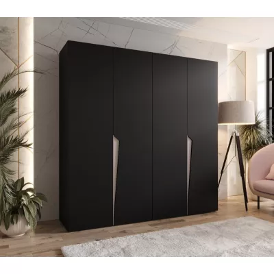 Čtyřdveřová šatní skříň 200 cm SORAYA 1 - černá / kašmírové úchyty