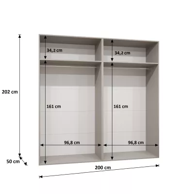Čtyřdveřová šatní skříň 200 cm SORAYA 1 - černá / kašmírové úchyty