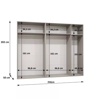 Široká šatní skříň 250 cm SORAYA 1 - černá / černé úchyty