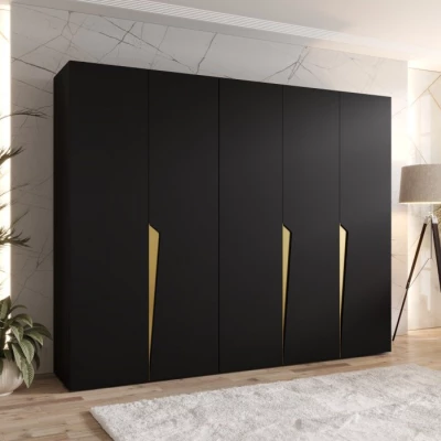 Široká šatní skříň 250 cm SORAYA 1 - černá / zlaté úchyty