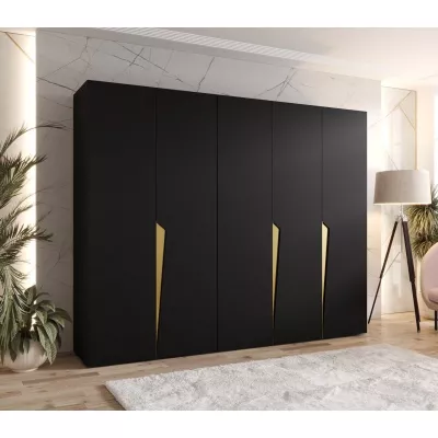 Široká šatní skříň 250 cm SORAYA 1 - černá / zlaté úchyty