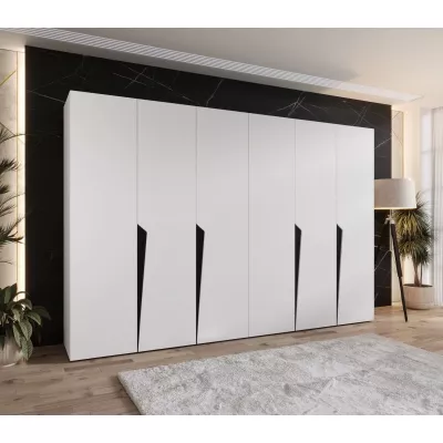 Šestidveřová šatní skříň 300 cm SORAYA 1 - bílá / černé úchyty