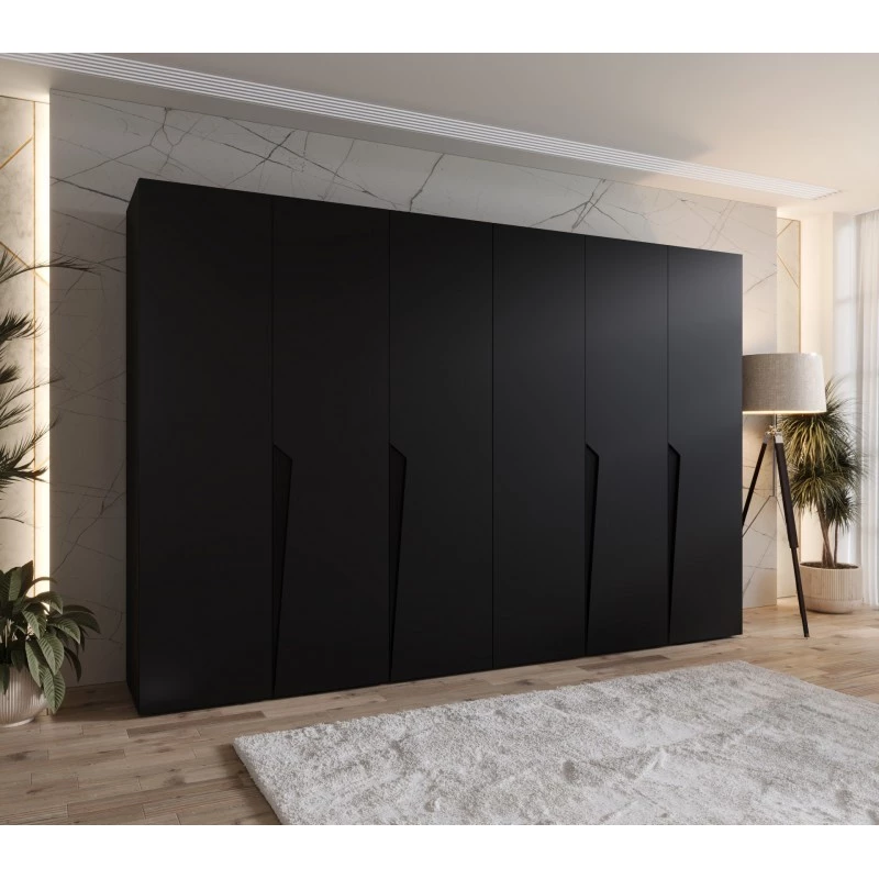 Šestidveřová šatní skříň 300 cm SORAYA 1 - černá / černé úchyty