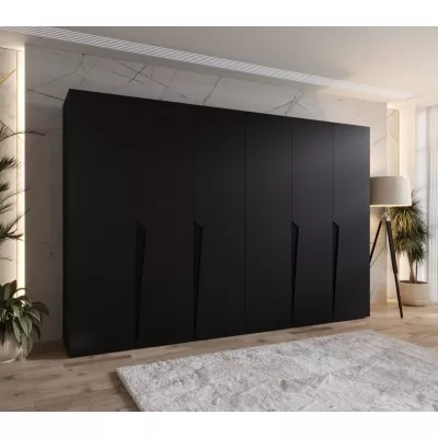 Šestidveřová šatní skříň 300 cm SORAYA 1 - černá / černé úchyty