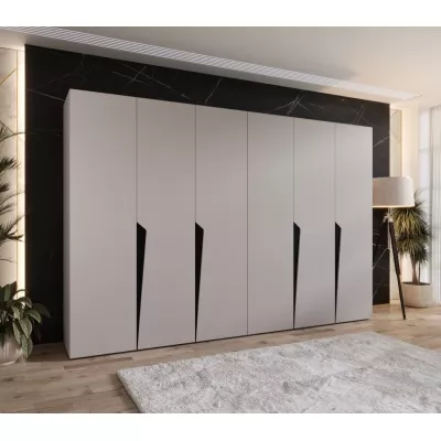 Šestidveřová šatní skříň 300 cm SORAYA 1 - kašmír / černé úchyty