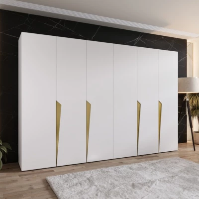 Šestidveřová šatní skříň 300 cm SORAYA 1 - bílá / zlaté úchyty