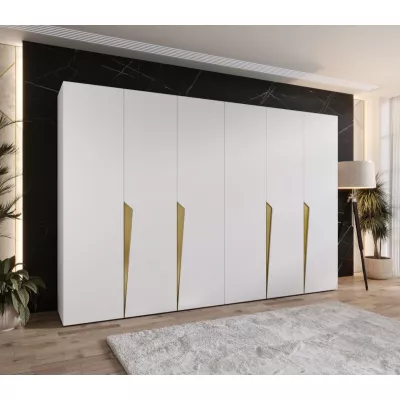 Šestidveřová šatní skříň 300 cm SORAYA 1 - bílá / zlaté úchyty