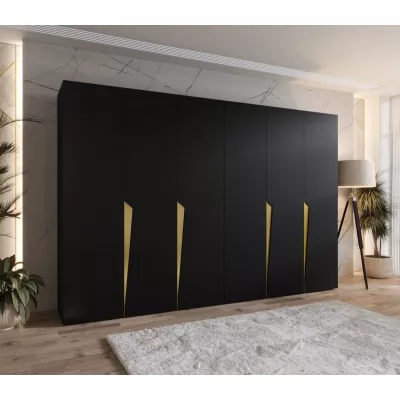 Šestidveřová šatní skříň 300 cm SORAYA 1 - černá / zlaté úchyty