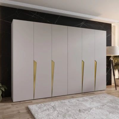 Šestidveřová šatní skříň 300 cm SORAYA 1 - kašmír / zlaté úchyty
