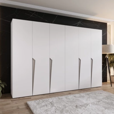 Šestidveřová šatní skříň 300 cm SORAYA 1 - bílá / kašmírové úchyty