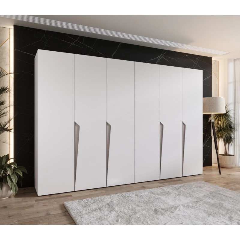 Šestidveřová šatní skříň 300 cm SORAYA 1 - bílá / kašmírové úchyty