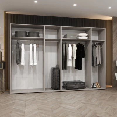 Šestidveřová šatní skříň 300 cm SORAYA 1 - černá / kašmírové úchyty