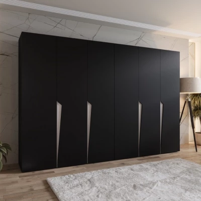Šestidveřová šatní skříň 300 cm SORAYA 1 - černá / kašmírové úchyty