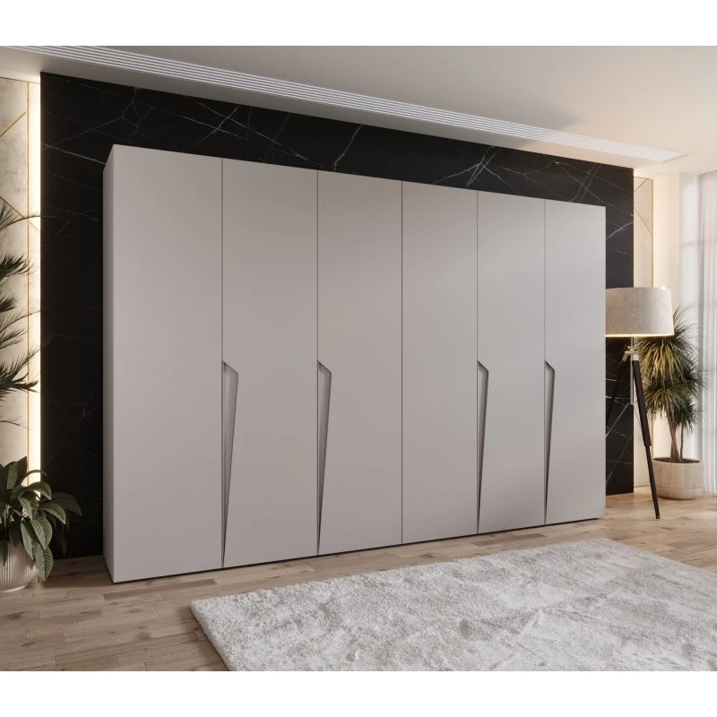 Šestidveřová šatní skříň 300 cm SORAYA 1 - kašmír / kašmírové úchyty