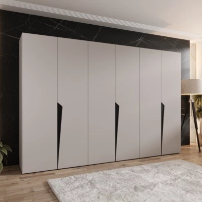 Velká šatní skříň 300 cm SORAYA 1 - kašmír / černé úchyty