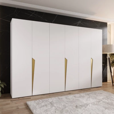 Velká šatní skříň 300 cm SORAYA 1 - bílá / zlaté úchyty