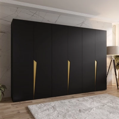 Velká šatní skříň 300 cm SORAYA 1 - černá / zlaté úchyty