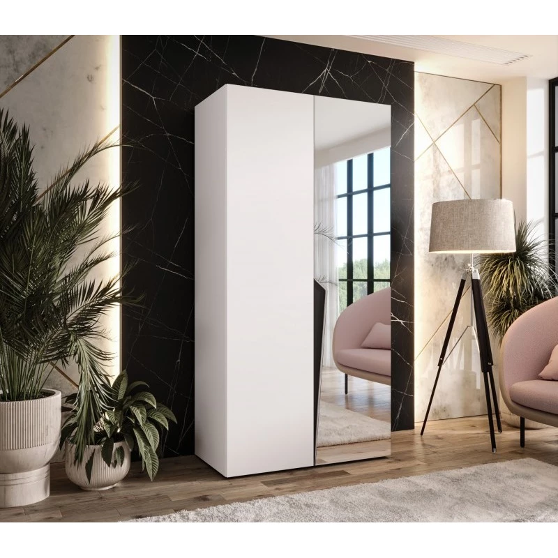 Šatní zrcadlová skříň 100 cm SORAYA 2 - bílá / černý úchyt