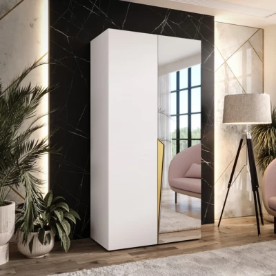 Šatní zrcadlová skříň 100 cm SORAYA 2 - bílá / zlatý úchyt