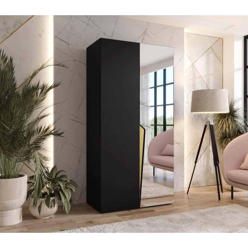 Šatní zrcadlová skříň 100 cm SORAYA 2 - černá / zlatý úchyt