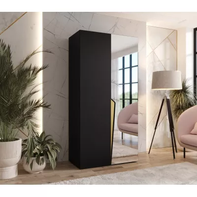 Šatní zrcadlová skříň 100 cm SORAYA 2 - černá / zlatý úchyt