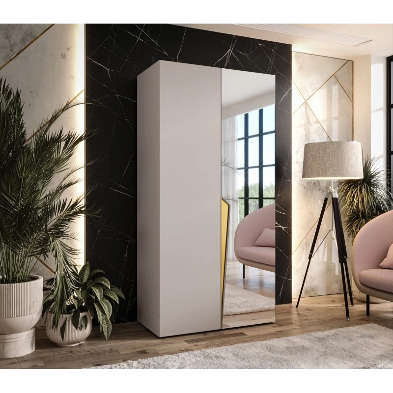 Šatní zrcadlová skříň 100 cm SORAYA 2 - kašmír / zlatý úchyt