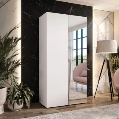 Šatní zrcadlová skříň 100 cm SORAYA 2 - bílá / kašmírový úchyt