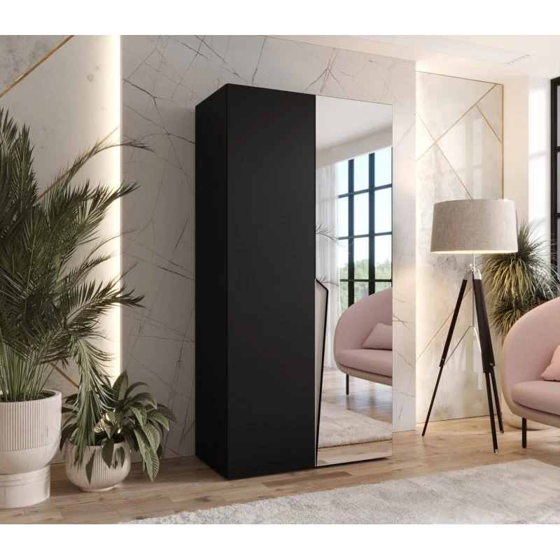 Šatní zrcadlová skříň 100 cm SORAYA 2 - černá / kašmírový úchyt