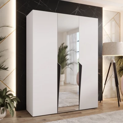 Elegantní skříň 150 cm SORAYA 2 se zrcadlem - bílá / černé úchyty