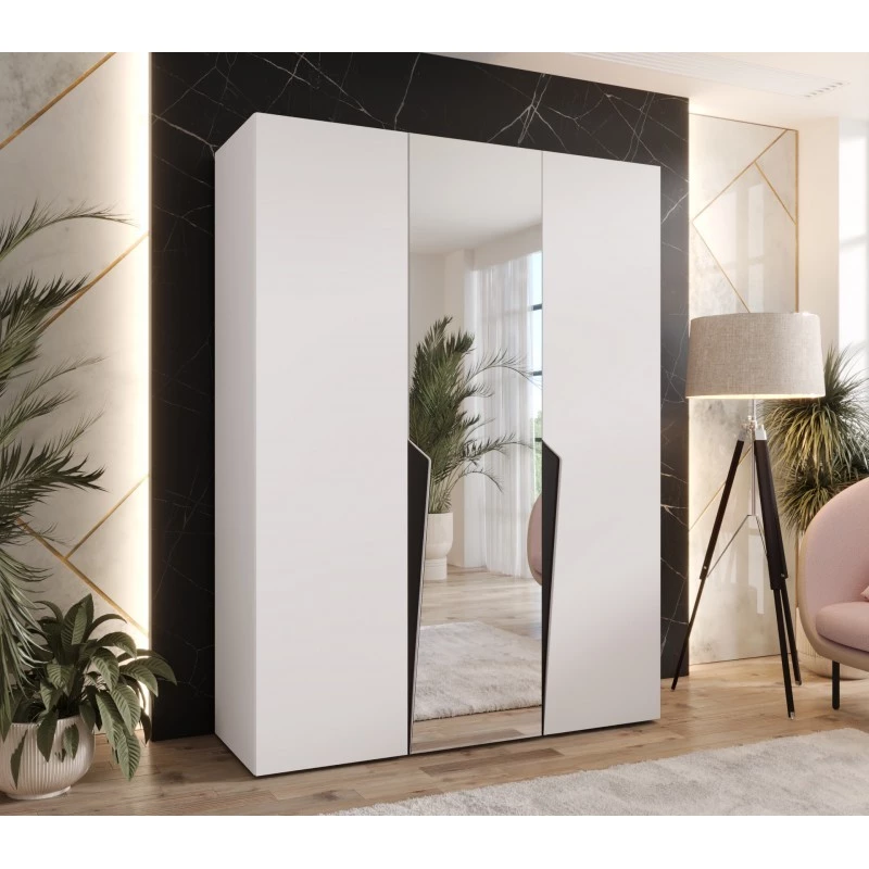 Elegantní skříň 150 cm SORAYA 2 se zrcadlem - bílá / černé úchyty