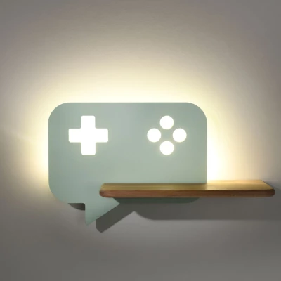 Dětské nástěnné LED svítidlo s poličkou CONSOLE - 5W, 4000K (denní bílá), mátové / hnědé