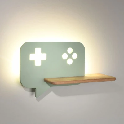 Dětské nástěnné LED svítidlo s poličkou CONSOLE - 5W, 4000K (denní bílá), mátové / hnědé