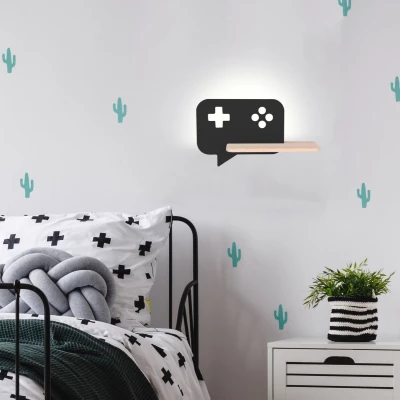 Dětské nástěnné LED svítidlo s poličkou CONSOLE - 5W, 4000K (denní bílá), černé / hnědé