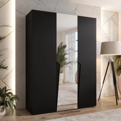Elegantní skříň 150 cm SORAYA 2 se zrcadlem - černá / černé úchyty