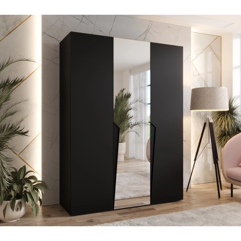 Elegantní skříň 150 cm SORAYA 2 se zrcadlem - černá / černé úchyty