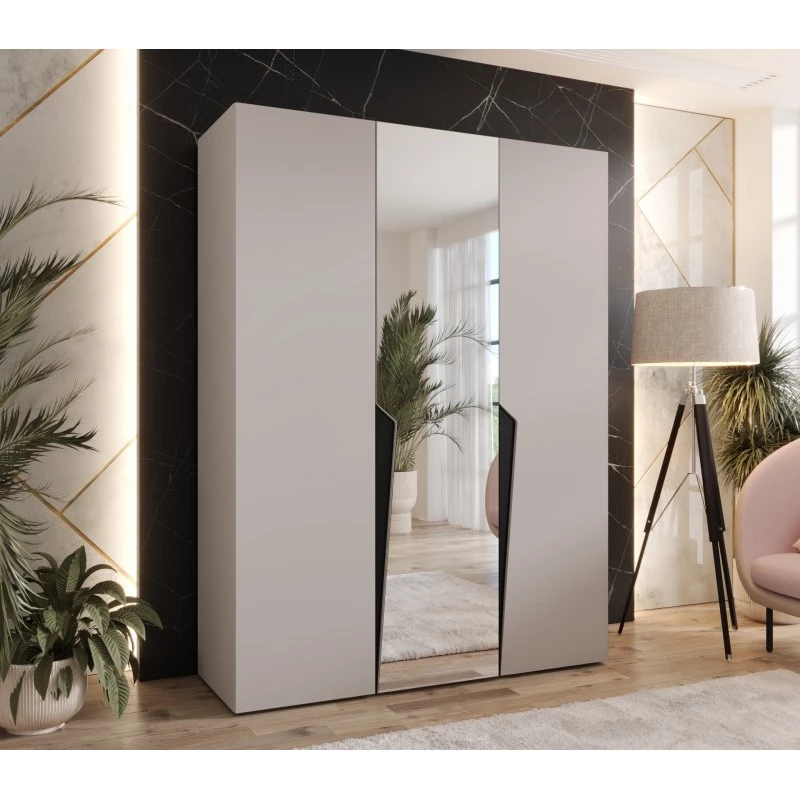 Elegantní skříň 150 cm SORAYA 2 se zrcadlem - kašmír / černé úchyty