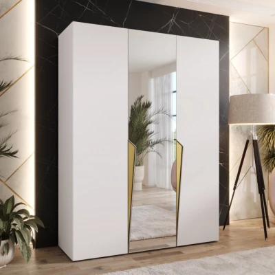 Elegantní skříň 150 cm SORAYA 2 se zrcadlem - bílá / zlaté úchyty