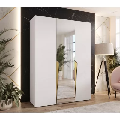 Elegantní skříň 150 cm SORAYA 2 se zrcadlem - bílá / zlaté úchyty