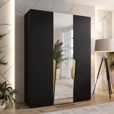 Elegantní skříň 150 cm SORAYA 2 se zrcadlem - černá / zlaté úchyty