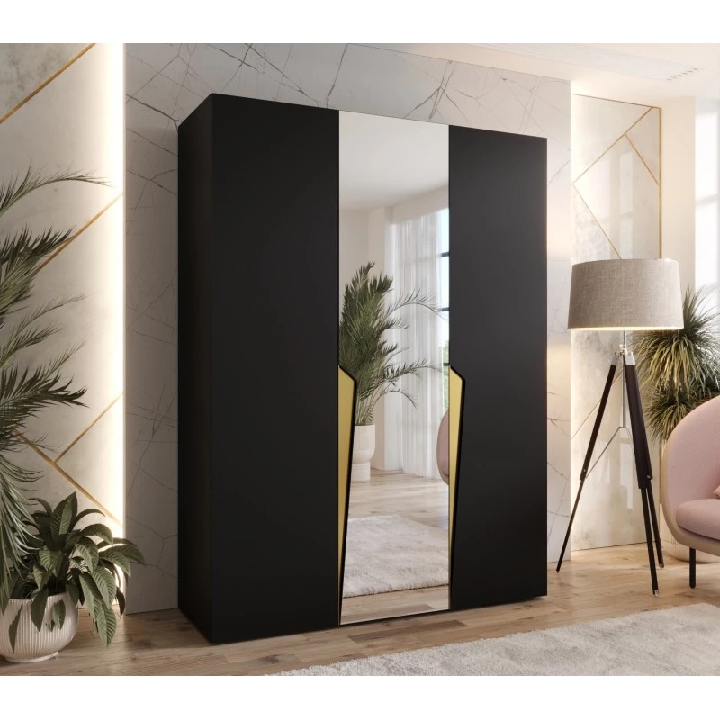 Elegantní skříň 150 cm SORAYA 2 se zrcadlem - černá / zlaté úchyty