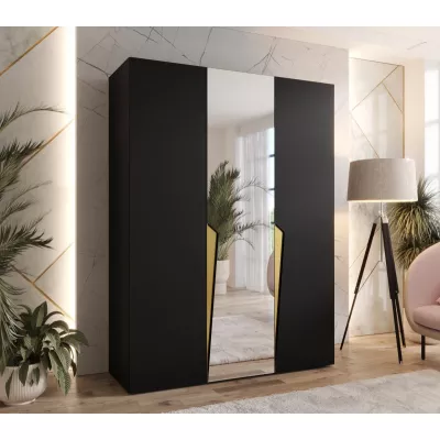 Elegantní skříň 150 cm SORAYA 2 se zrcadlem - černá / zlaté úchyty