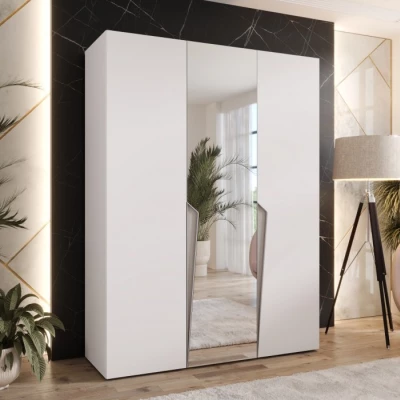Elegantní skříň 150 cm SORAYA 2 se zrcadlem - bílá / kašmírové úchyty