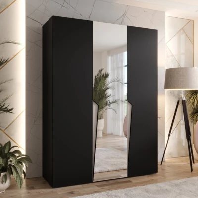 Elegantní skříň 150 cm SORAYA 2 se zrcadlem - černá / kašmírové úchyty