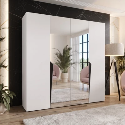 Čtyřdveřová šatní skříň 200 cm SORAYA 2 - bílá / černé úchyty