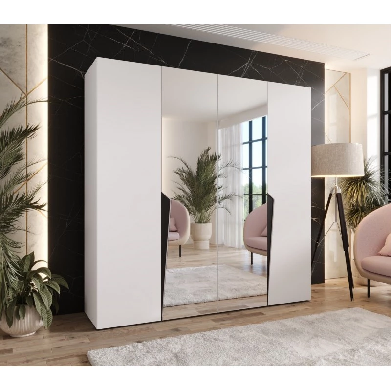 Čtyřdveřová šatní skříň 200 cm SORAYA 2 - bílá / černé úchyty